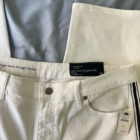 Talbots Jeans Womens 16 Flawless High Waist Straight Ankle White Denim Pants - Picture 3 of 4